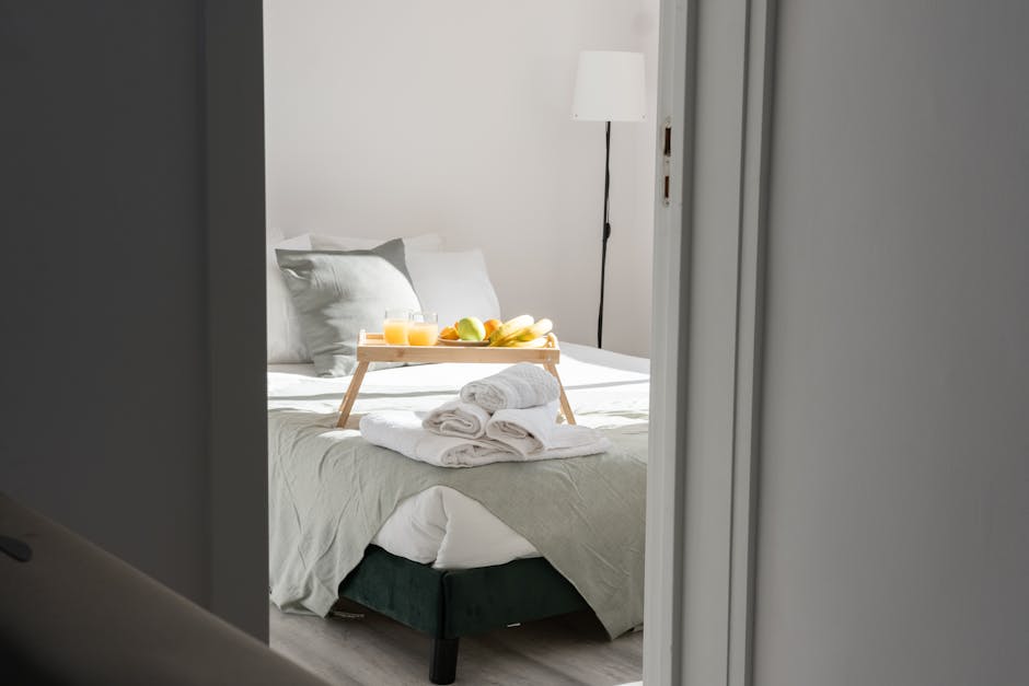 Inviting bedroom with breakfast tray